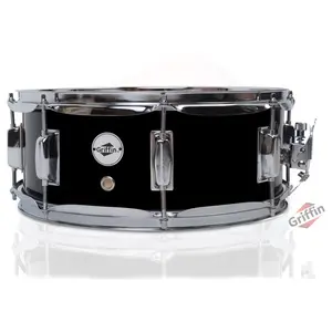 GRIFFIN Snare Drum | Poplar Wood Shell 14" x 5.5" with Black PVC & Coated Head | Acoustic Marching Percussion Musical Instrument Set with Drummers Key, 8 Metal Tuning Lugs & Snare Strainer Throw Off
