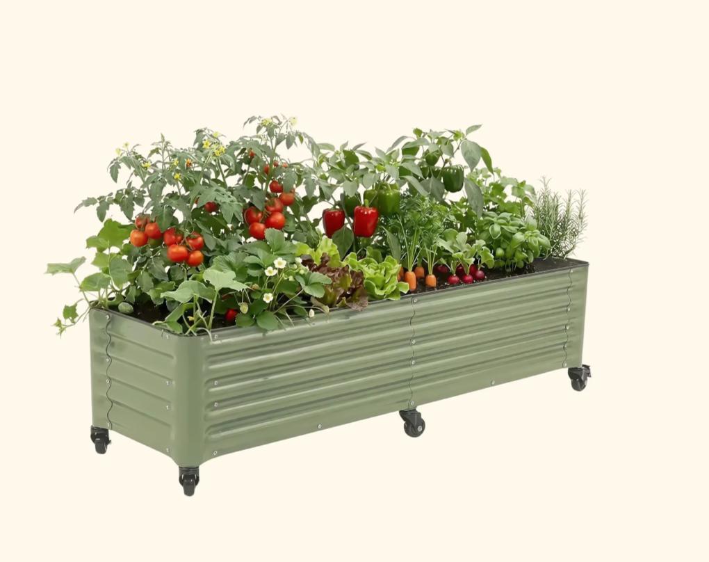 Vego garden Classic Rolling Garden Bed – 1.75' Mobile Metal Raised Garden Bed for Patio, Deck, Balcony – Deep Planting Space, Durable & Easy to Move