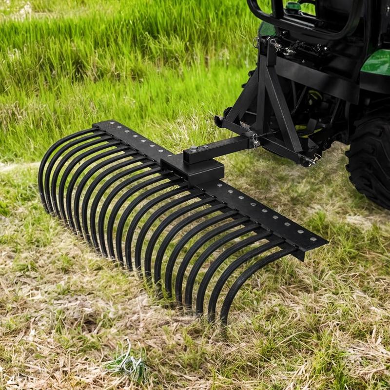 YITAMOTOR 48" / 60" Tow Behind Landscape Rake, 2" Receiver Lown Dethatcher Rack with 17 / 21 Steel Tines for ATV/UTV & 3-Point Hitch Systems Tractor, for Leaves, Debris, Grass, Pine Needles  Garden Manuallawnmower