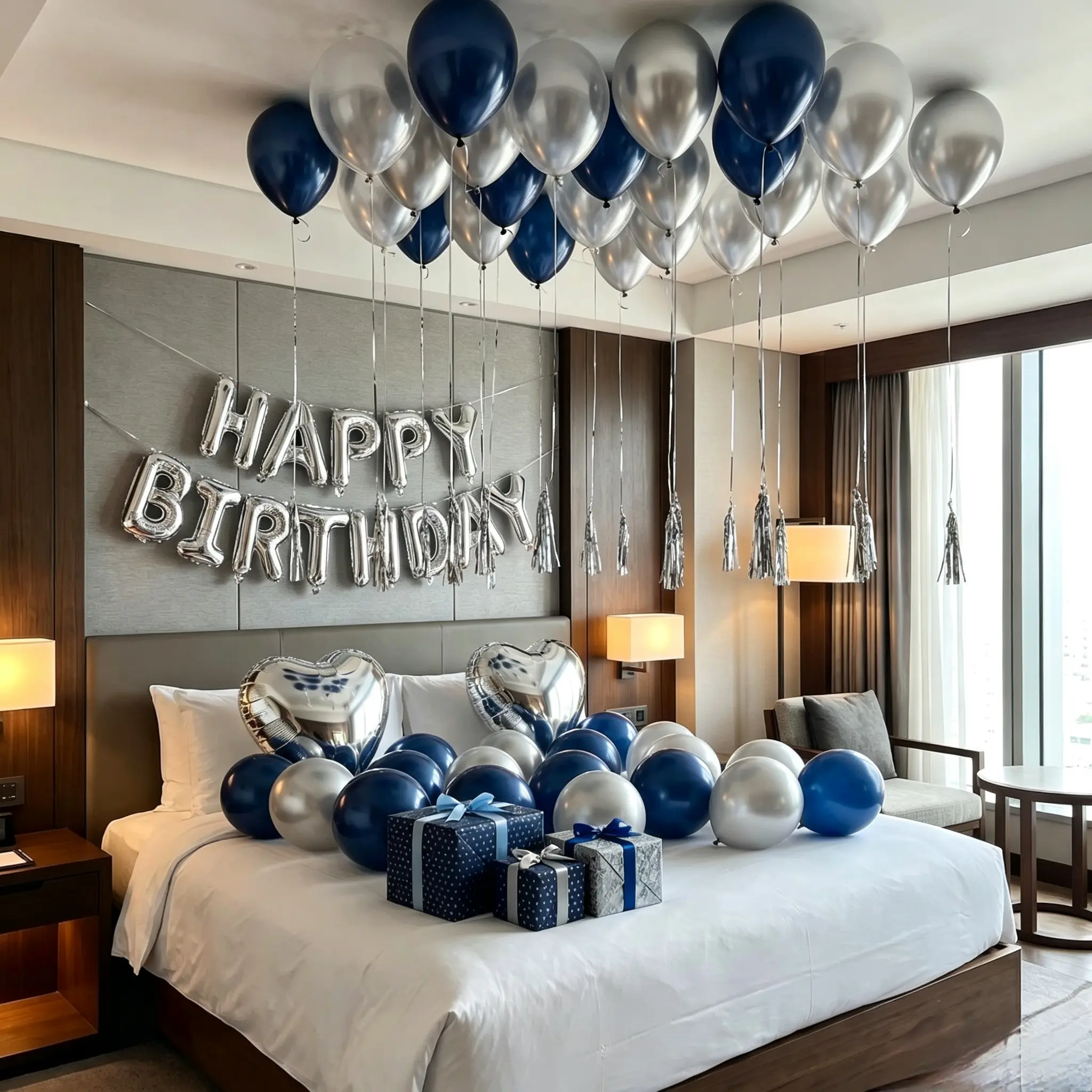 104pcs Silver Happy Birthday Balloons Navy Blue Aluminum Foil Letter Heart Balloons With Silver Latex For Birthday Party Decorations  Birthday Balloon Decorations Set Happy Birthday Party Supplies For Kids Adults All Themes