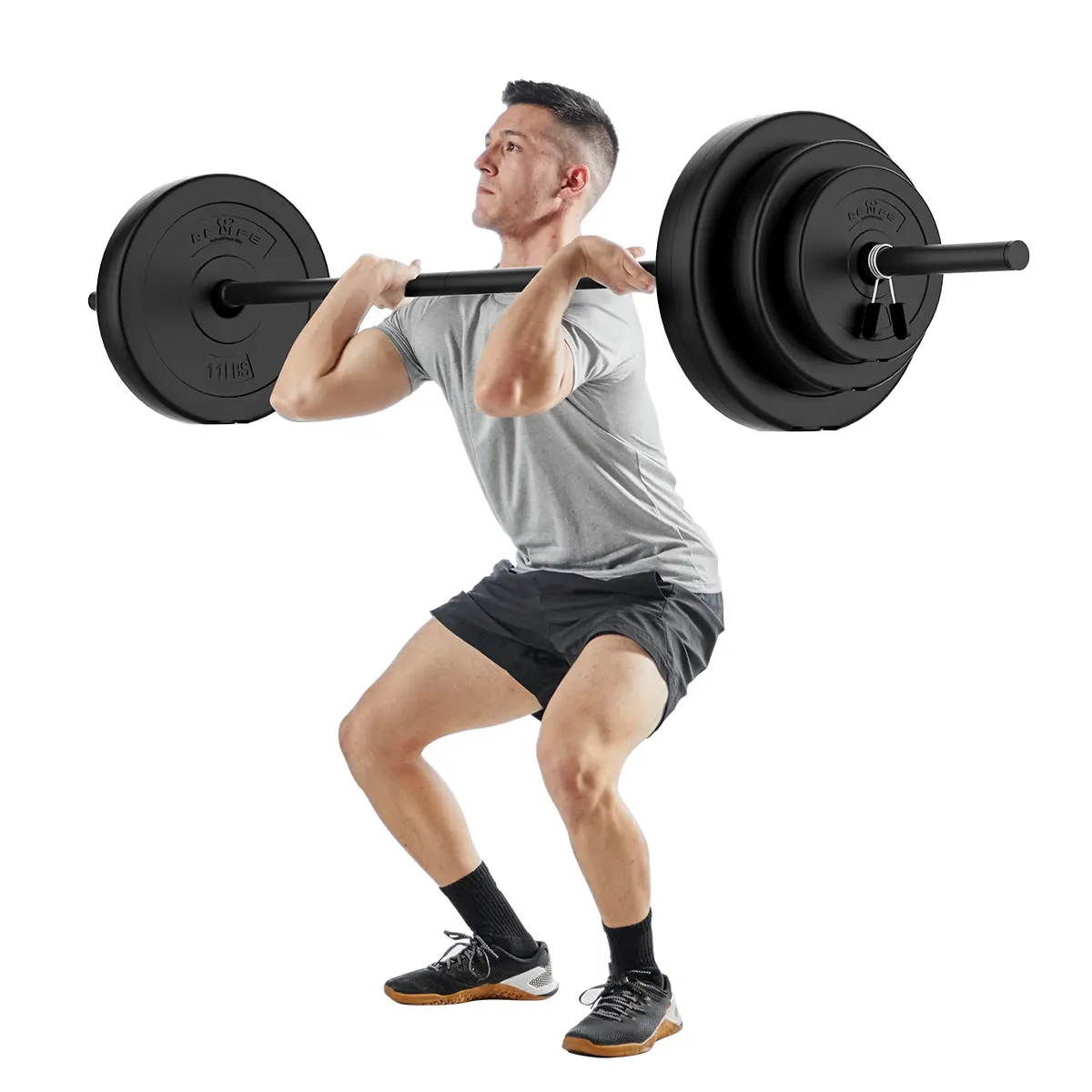 RELIFE REBUILD YOUR LIFE 44 lbs Adjustable Barbell Weight Set, 4.8 ft Standard Bar with Rubber-Coated Plates for Home Gym Muscle Toning & Strength Training, Home Gym Equipment, Fitness Set, Standard Barbell