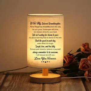Granddaughter Gifts from Grandma Birthday Mothers Day Graduation Night Light with Heartfelt Message & Warm Fabric Shade Elegant Wooden Base