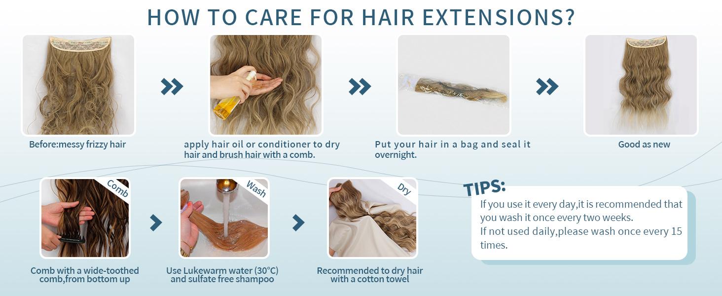 AISI HAIR New Long Curly Wavy Invisible Wire Hair Extensions with Transparent Wire Hairpieces for Women Girls Synthetic Hairpieces