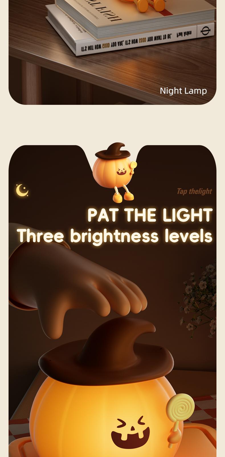 Christmas Mood Lights Mini LED 3-Level Dimmable Silicone Rechargeable Bedside Touch Lamp for Kids & Halloween Decor