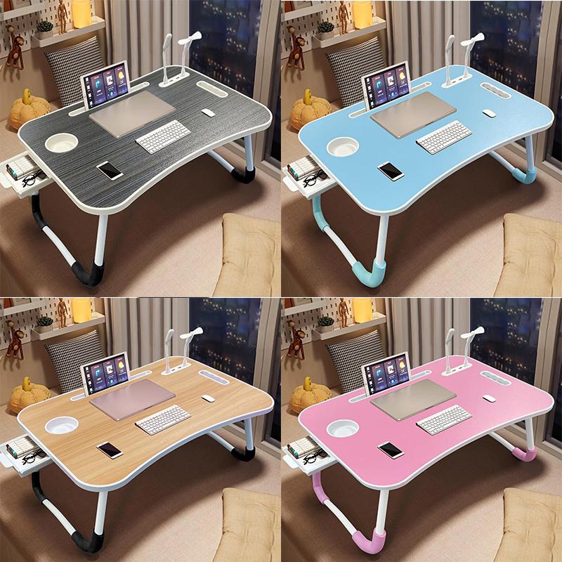 Laptop Bed Table, Foldable Laptop Desk Bed Tray with Storage Drawer, Lap Desk TV Tray for Breakfast Serving, Notebook Stand Reading Holder with Phone Slot and Cup Holder for Sofa Couch Floor