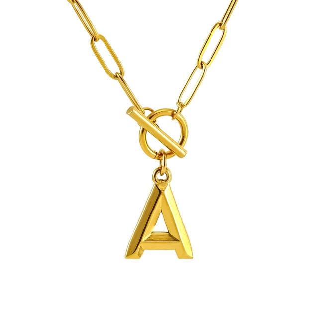 GGIRL OT Buckle English Letter Necklace 18K Gold Plated Three Dimensional Pendant for Men Women Elegant Modern Fashion Jewelry Gift for Holiday Haul Christmas Birthdays Anniversaries Versatile Design