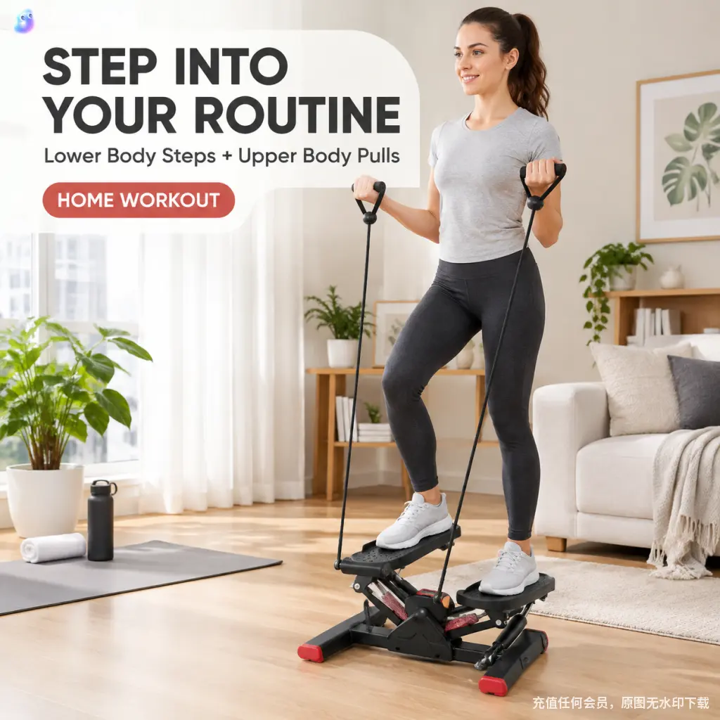 Compact Unisex Adult Mini Stepper Machine - Quiet Hydraulic Resistance Equipment with Resist Bands, At-Home Under-Desk Tone Steps & Waist Twist Core Ab Training Gear
