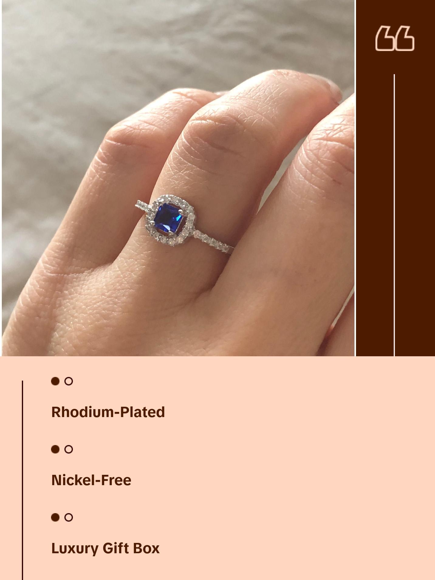 Square Halo Round Cut Blue Sapphire Ring