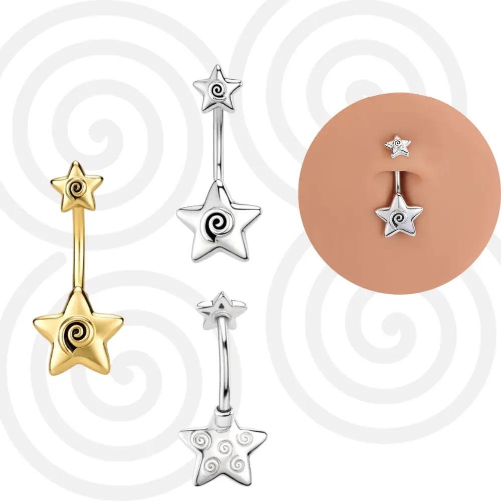 Oufer 14G Spiral Stars Internally Threaded Belly Button Ring