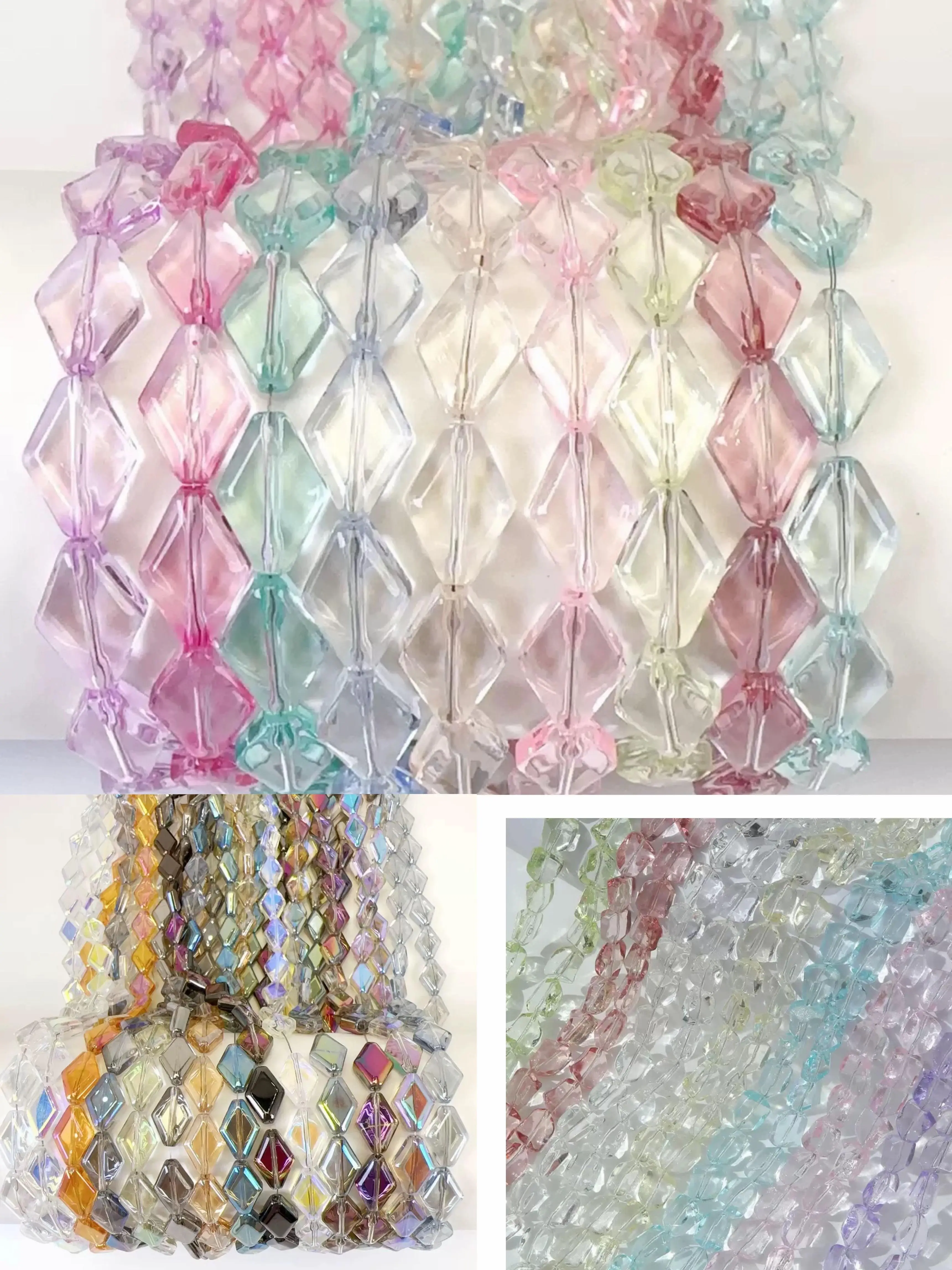 Wren-Y8: 10×15mm Double‑Pointed Rhombus Crystal Glass Beads, Iridescent Baroque Faceted Loose Beads, Glass Beads, DIY Jewelry Supplies for Bracelets & Necklaces