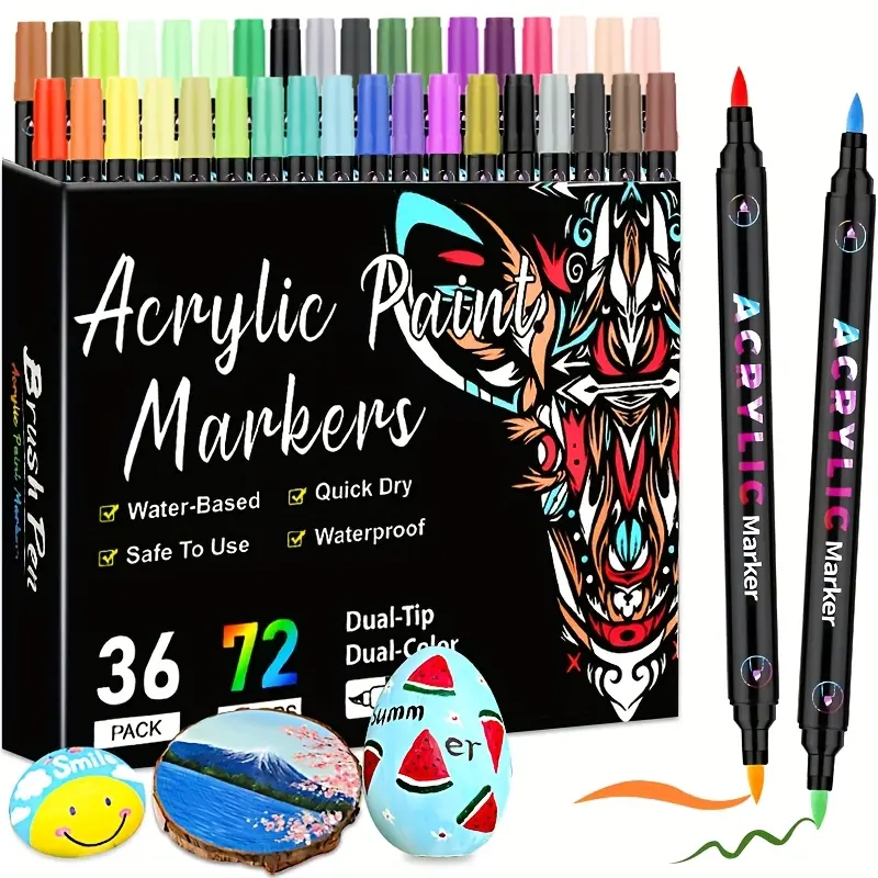 Acrylic Marker Pen, Acrylic Marker Pen, Pigment Marker Pen, Double-headed Two-color Pigment Pen, Used for Rock Painting, Wooden Canvas, Plastic Metal and Stone, Used for DIY Crafts to Make Acrylic Dot Marks for Art Supplies.for Professional Artistic tikto