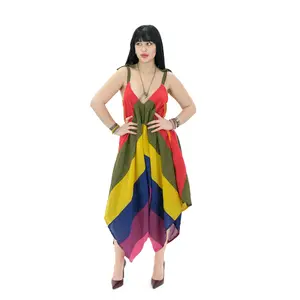 Karma Nepal Crafts Rainbow Cotton Wide Leg Jumpsuit, Flowy Summer Overalls, Oversized Dungarees, Boho Festival Rompe,r,