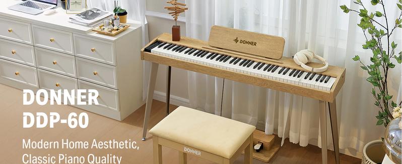 Donner DDP-60 Wooden 88-Key Semi-Weighted Upright Digital Piano with 3-Pedal for Beginner