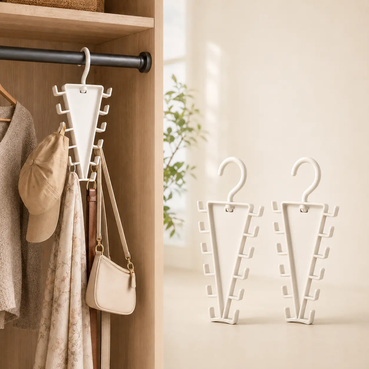 2-Pack Dorm Room Essentials 360° Rotating Closet Organizers, 12-Hook V-Shaped Space Saver Hangers, Vertical Storage Racks for Shirts, Jackets, Pants & Small Spaces Laundry