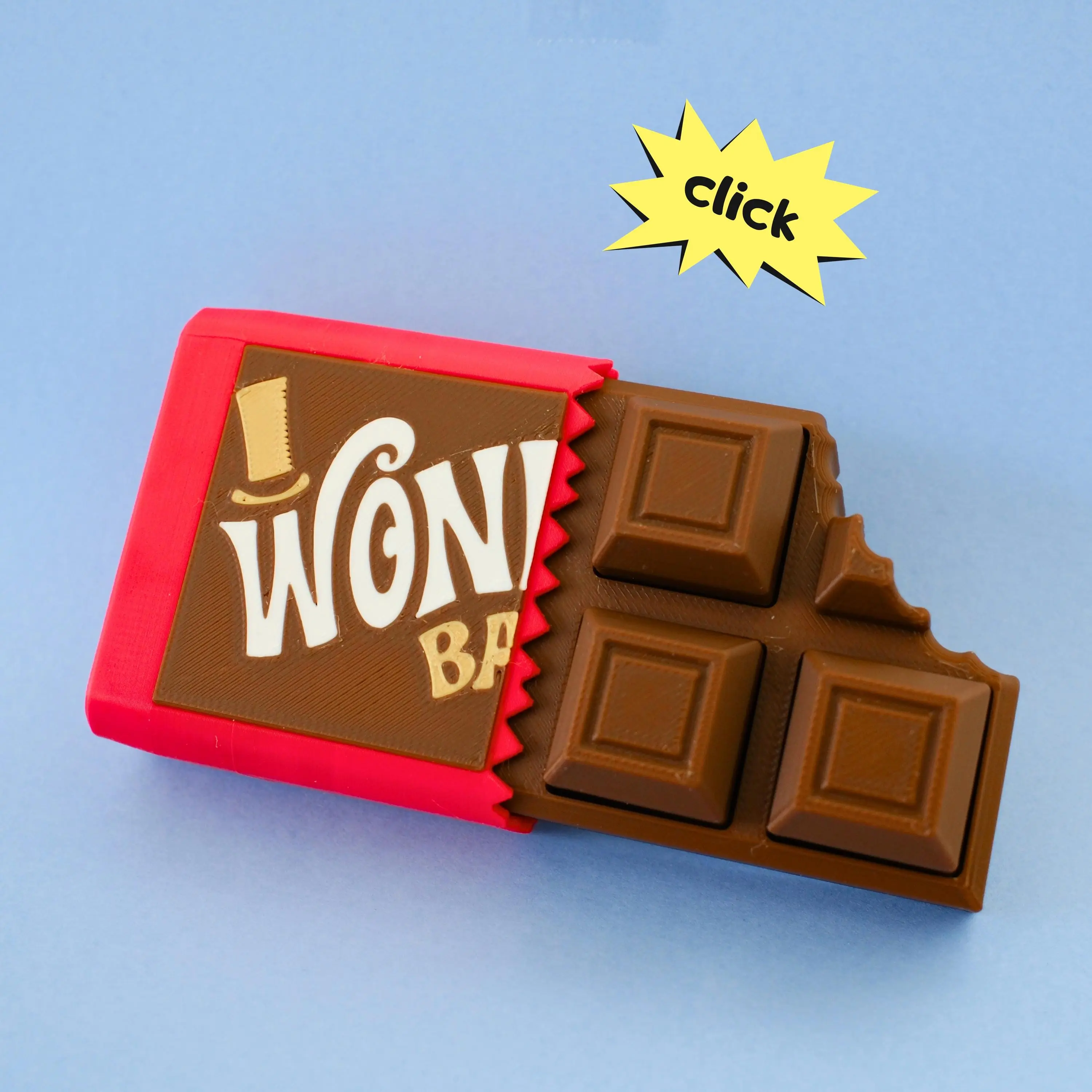 Wonka Chocolate Bar Clicker | 3 Satisfying Chunky Click Squares + Removable Wrapper | Fidget Toy | Desk Toy