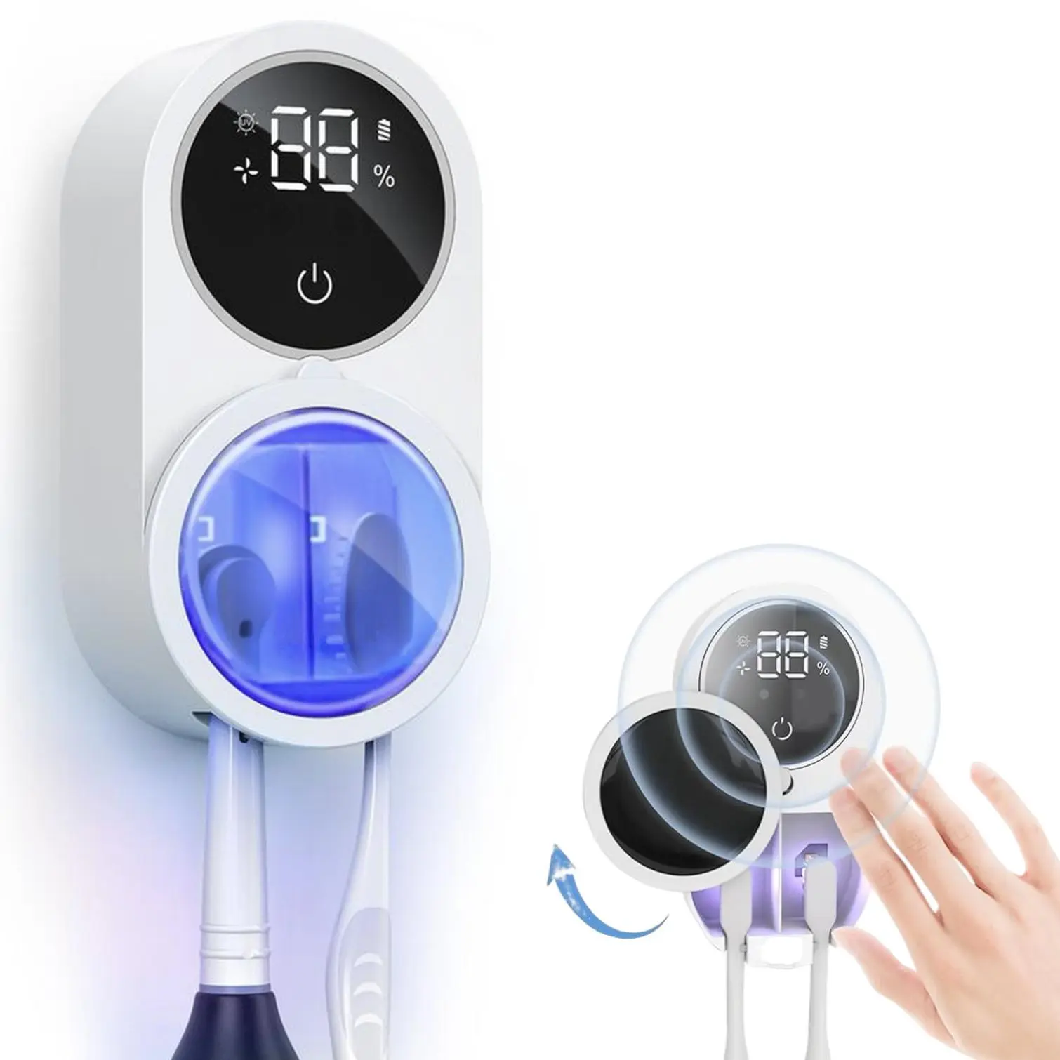 Wall Mounted Toothbrush Sterilizer, Rechargeable UV-C Toothbrush Cleaner with LED Smart Screen, UV Toothbrush Holders, Personal Care Appliance