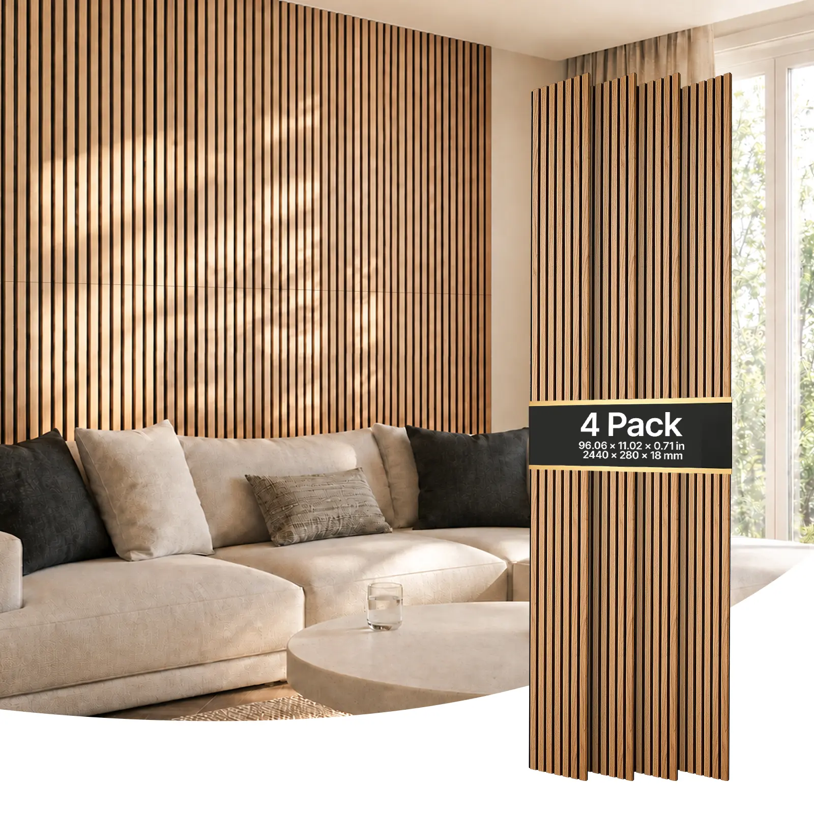 VEVOR Wood Wall Panels, 96.1 x 11 in, Acoustic Slat Panels, Walnut Finish, Sound Absorbing for Living Rooms, Bedrooms, Offices, Studios, Interior Wall Decor, MDF & PET Construction, Screw Kit, 4-Pack#BacktoSchool