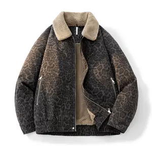 Retro leopard print jacket for men, a casual and loose fit, with Turn-Down Collar