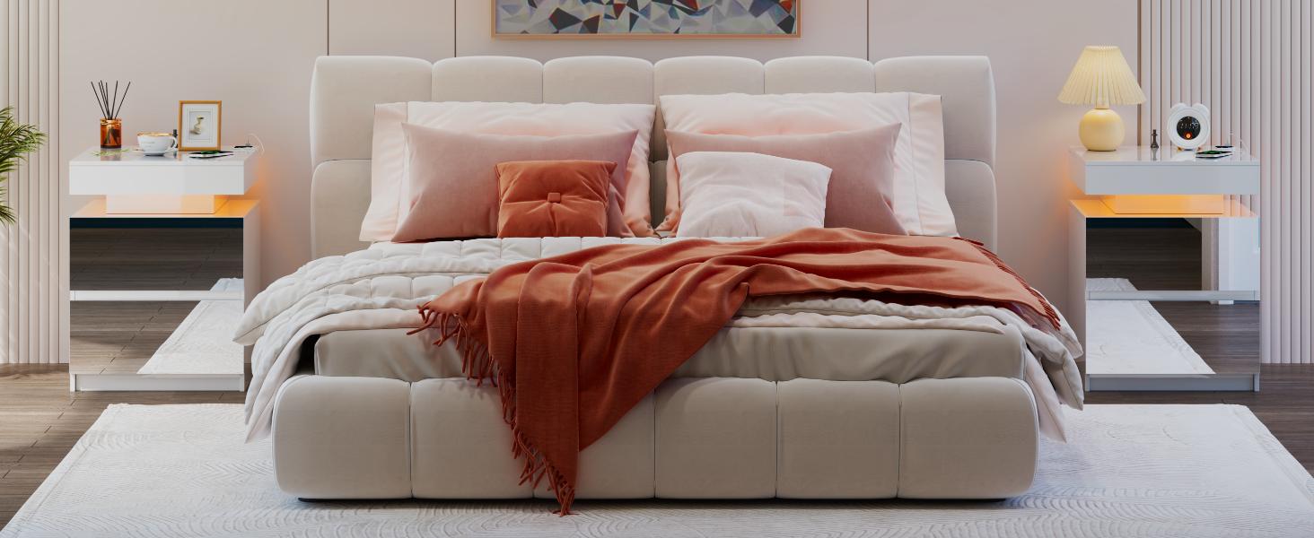 Miuvanity Nightstand Gun Drawer with USB & Type-C Port Automatic Sensor LED Light Modern Design for Office & Bedroom Storage Includes Charging Station Stylish Bedside Table