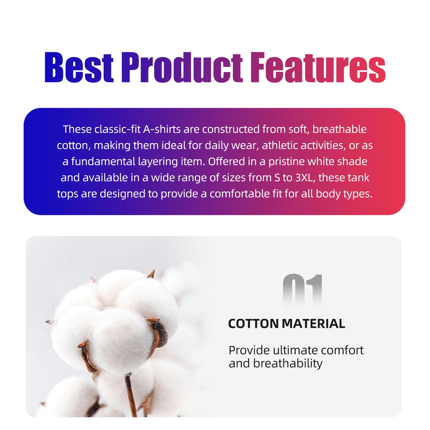 6 Pack Men's A-Shirts 100% Cotton Ribbed Underwear Tank Top Solid Casual Menswear S-3XL Regular Big & Tall Workout Breathable Sleeveless Plain Classic