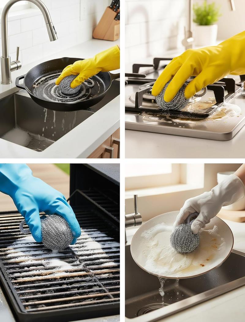 2Pcs Stainless Steel Scrubber,Wire Metal Scrubber with Lanyard | Dirty Cookware Cleaner, Steel Wire Balls for Cleaning Dishes (Silver)