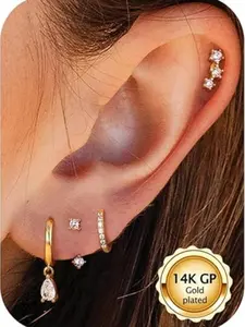 Gold Hoop Earrings for Women Hypoallergenic - 14K Gold Plated Dainty Stud Earrings Dangle Small Huggie Cartilage Earring Stacks Gold Jewelry