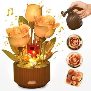 Magical Blooming Rose Building Set DIY Crafting Electric Moving Flower Building Blocks with Opening Petals, Realistic Watering Sound & LED Lights, Birthday & Valentine's Day Gift for Women, Wife, Girlfriend