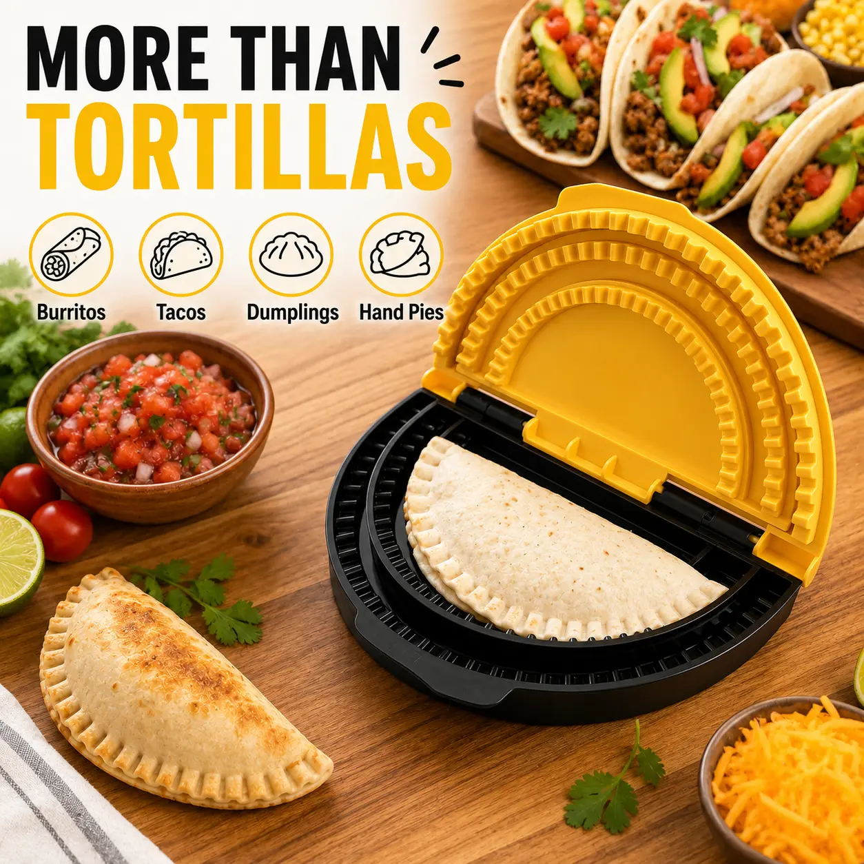2-Piece Adjustable Tortilla Sealer & Crimper Kitchen Gadget Set - 6/8/10-Inch Burrito Press with Handles, Anti-Soggy Mold for Meal Prep, Crimped Edge Locks in Fillings, Durable for Mexican Food Enthusiasts Home Supplies