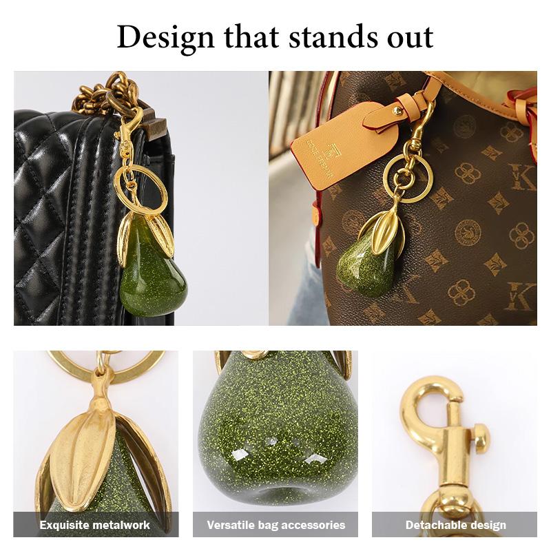 Green Pear Keychain Purse Charm - Cute Glitter Bag Accessory for Handbags, Perfect Birthday & Holiday Gift
