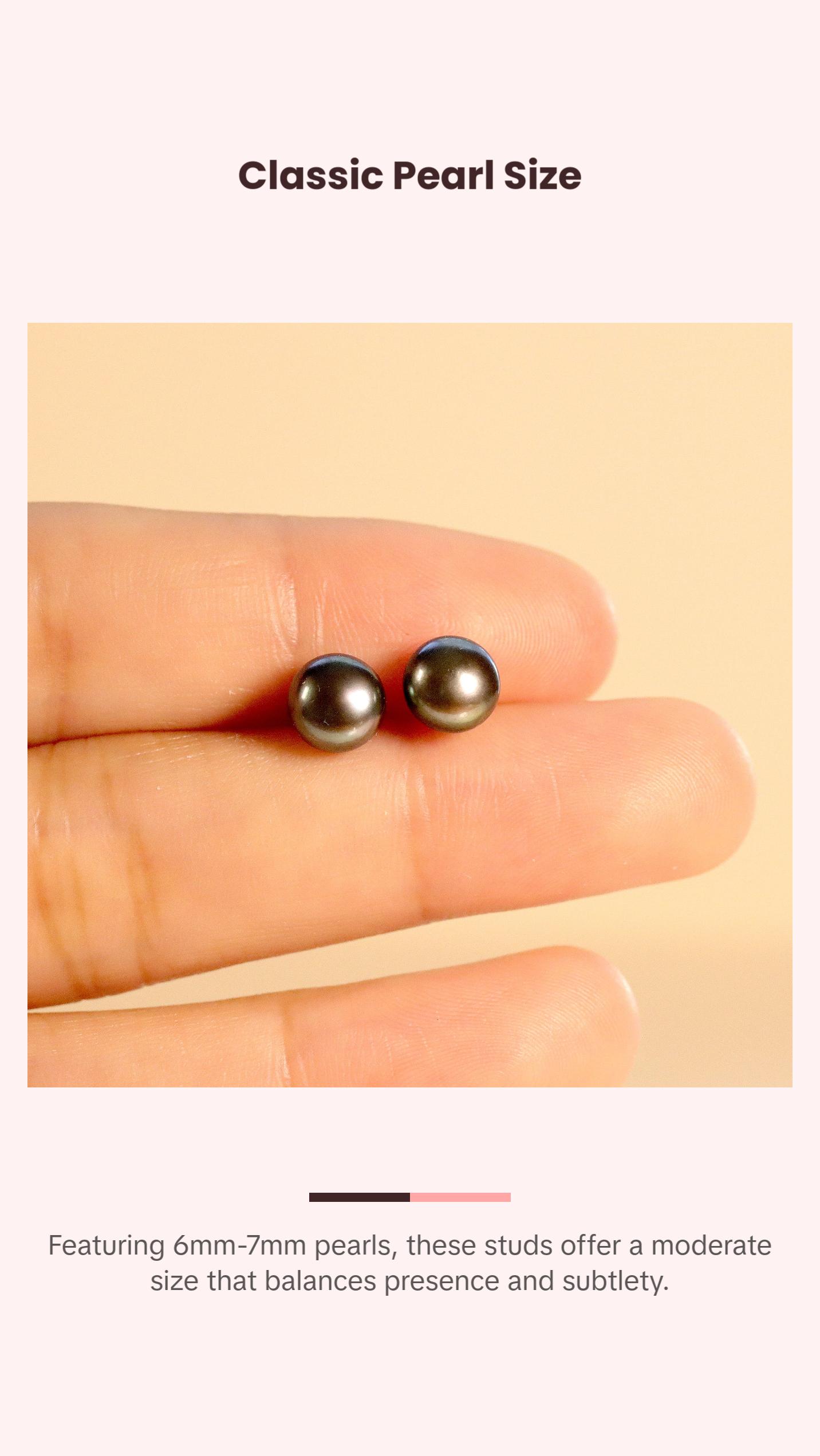 Black Freshwater 6mm Pearl Stud Earrings, Real Pearl Studs, Minimalist Style Black Freshwater 6mm Pearl Stud Earrings, Real Pearl Studs, Minimalist Style