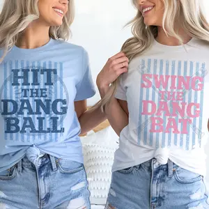 Vintage Baseball Tees Retro Softball Tshirts Hit the Dang Ball T-Shirt Winge the Dang Ball Top Preppy Pink Game Day Tees Double Plays Sports Shirts Casual Womenswear Crewneck Tshirts