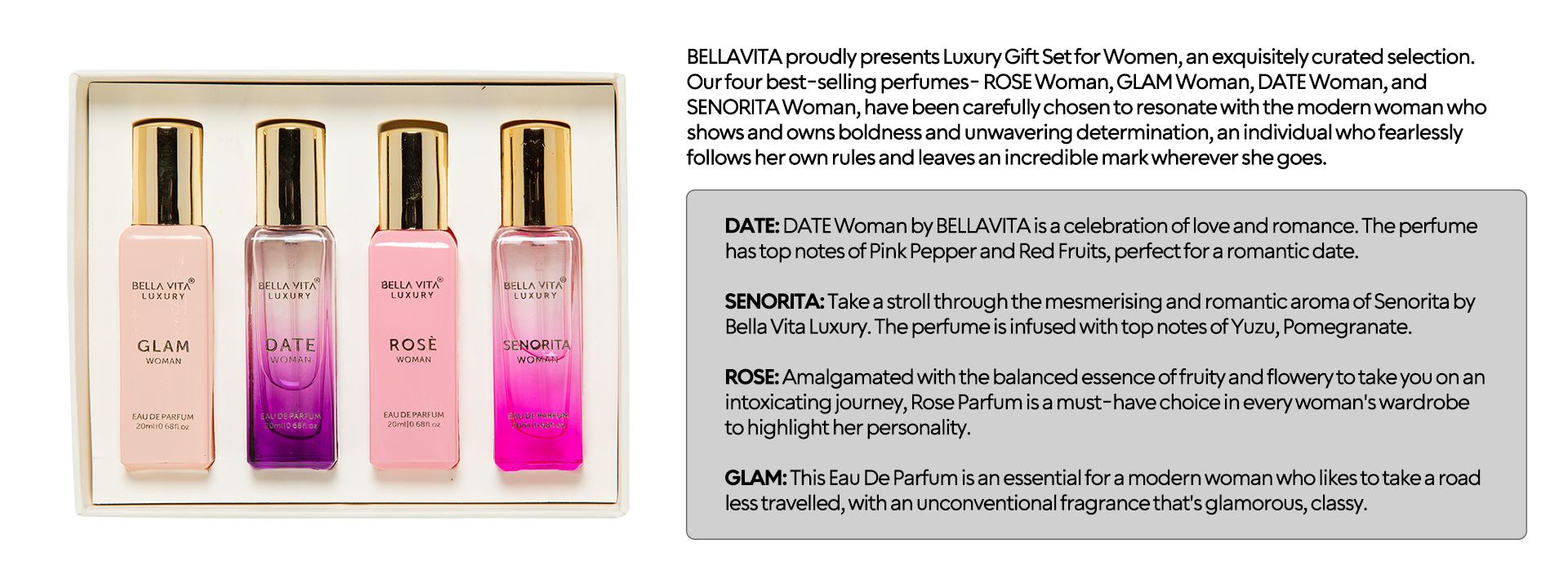 Bellavita Luxury Women Perfume Gift Set | 4 Best Selling Women’s Fragrances | Mini Perfume Gift Sets for Women | Perfume Sets for Women Gift | Women’s Day Special Collection