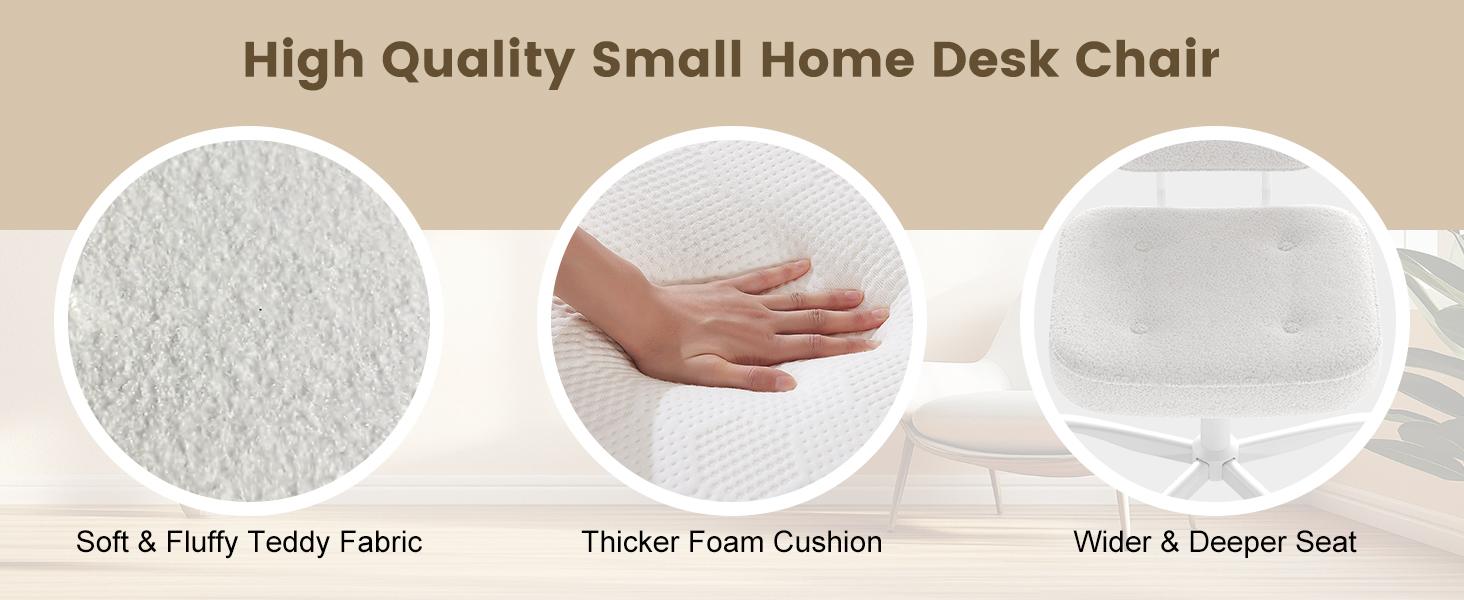 Compact Comfort Teddy Swivel  in White Plush Fabric Adjustable Casters for Vanity Use Compact Design Ideal for Home Offices love chair