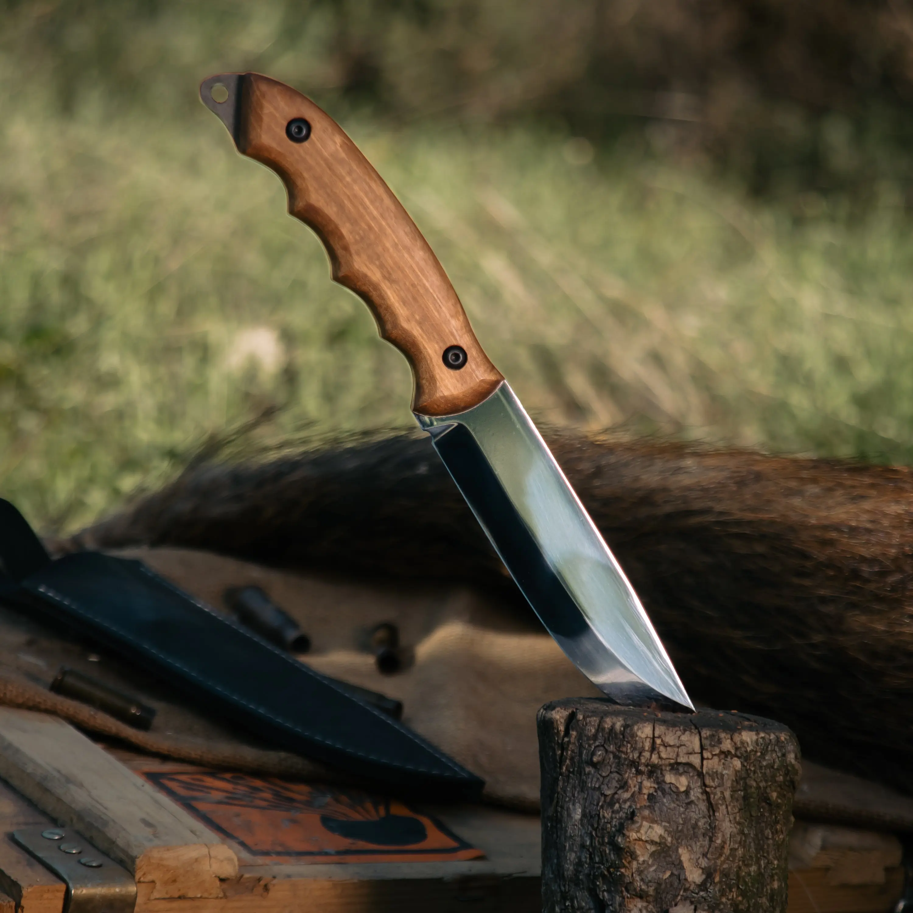 Handcrafted Engraved Walnut Wooden Kitchen Utility Knife - X12MF Steel Compact Blade, Natural Grain, Ergonomic Design, 185g, 255mm Total Length, 30mm Blade Width, Hand Wash Only, for Everyday Home Cooking & Fruit Preparation