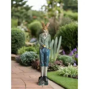 33 Inch Standing Bunny Rabbit Garden Statue Resin Outdoor Lawn Decor
