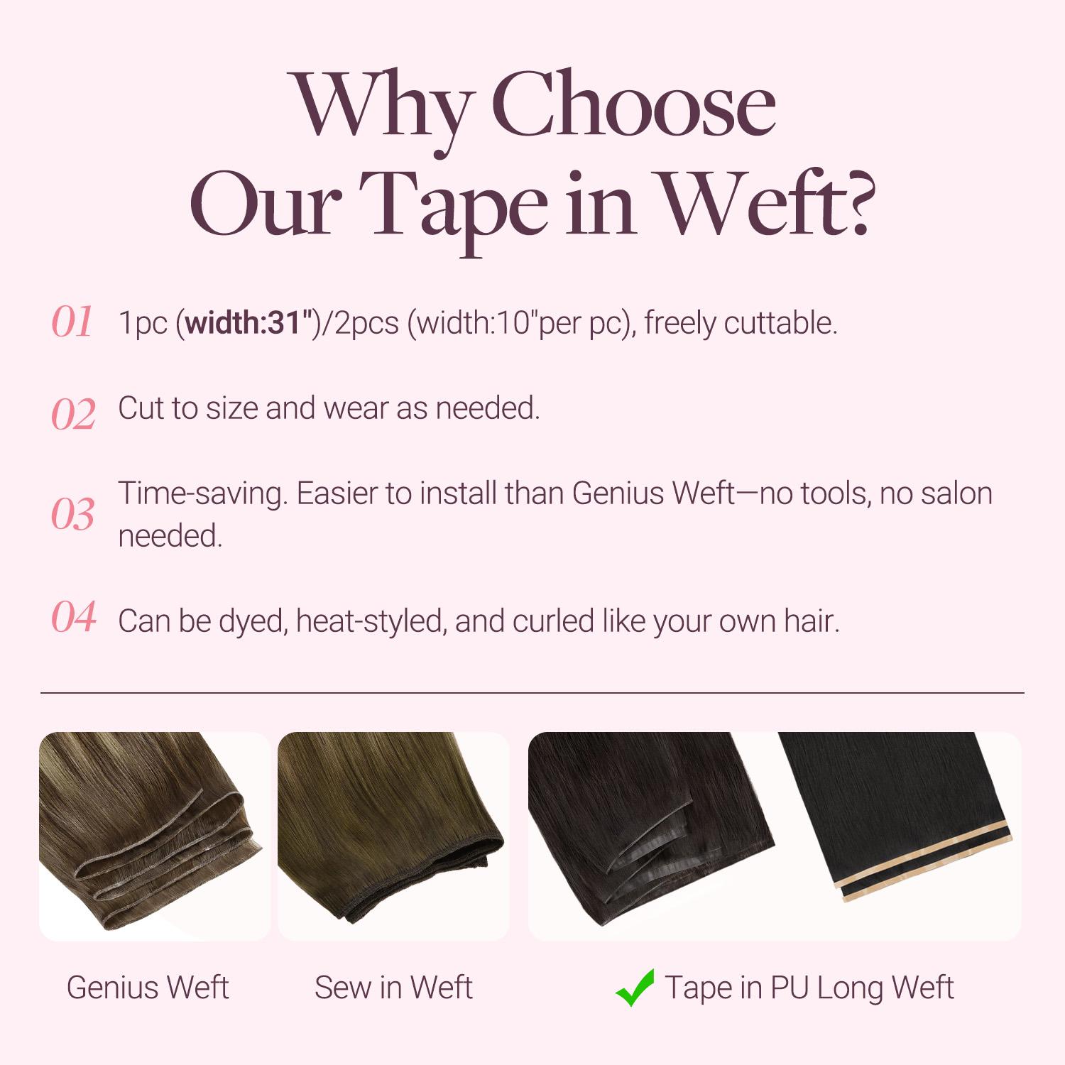 GOO GOO Tape In Weft Hair Extensions,Genius PU Long Weft premium tape wefts,14-24 Inch Real Human Hair Remy Human Hair for Natural Look & Volume#Greenish#TikTokShopSpringGlowUp