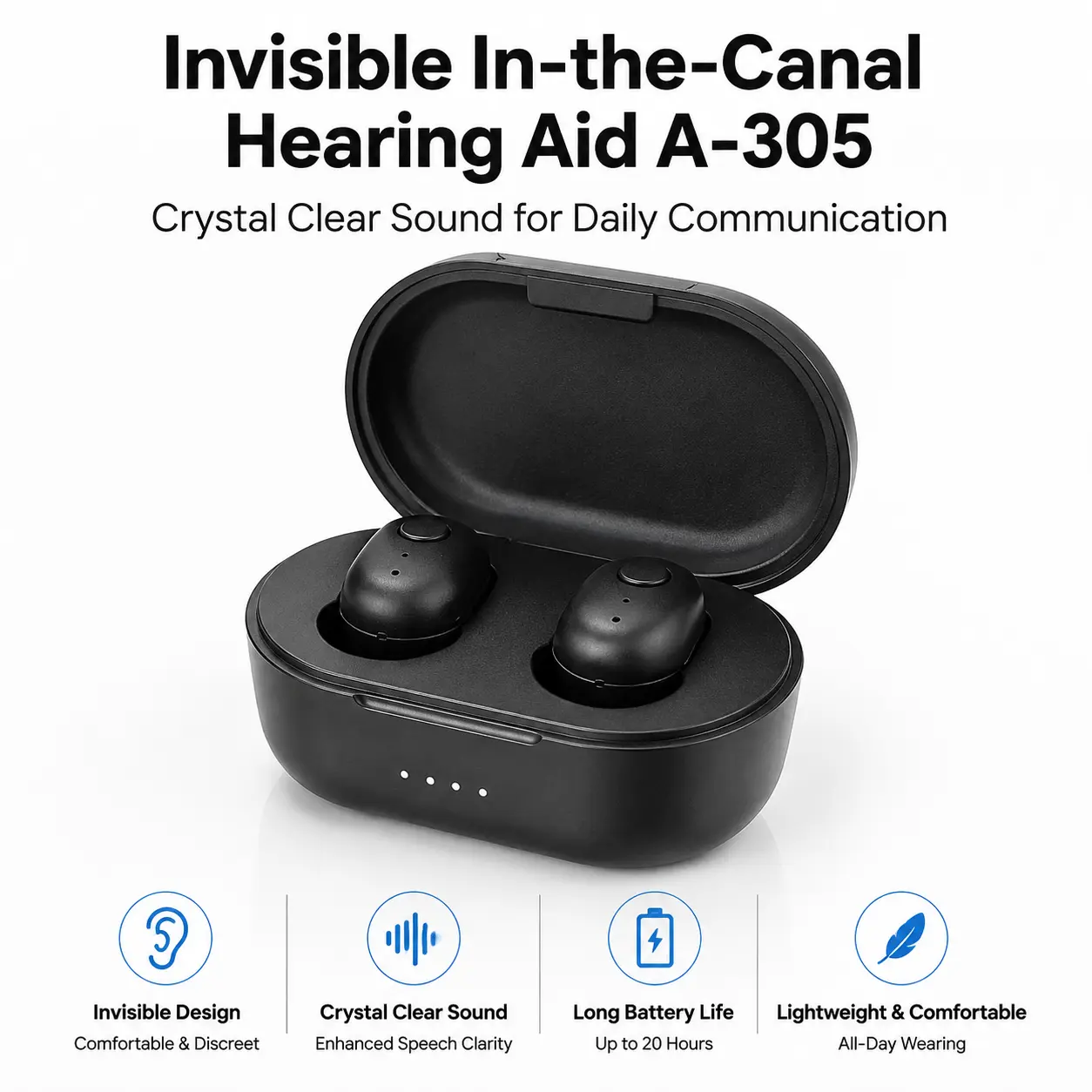Coniler A-305 In-Ear Hearing Aid for Adults - FDA-Registered, Rechargeable Long-Life Battery, Invisible Design, Precise Sound Pickup, Intelligent Noise Cancelling, Crystal-Clear Sound Quality all-day comfort universal fit