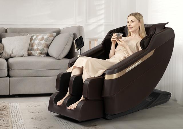 Real Relax 2024 massage chair full body zero gravity mode comfort relaxation foot massage Bluetooth LCD lumbar heater Brown massage recliner