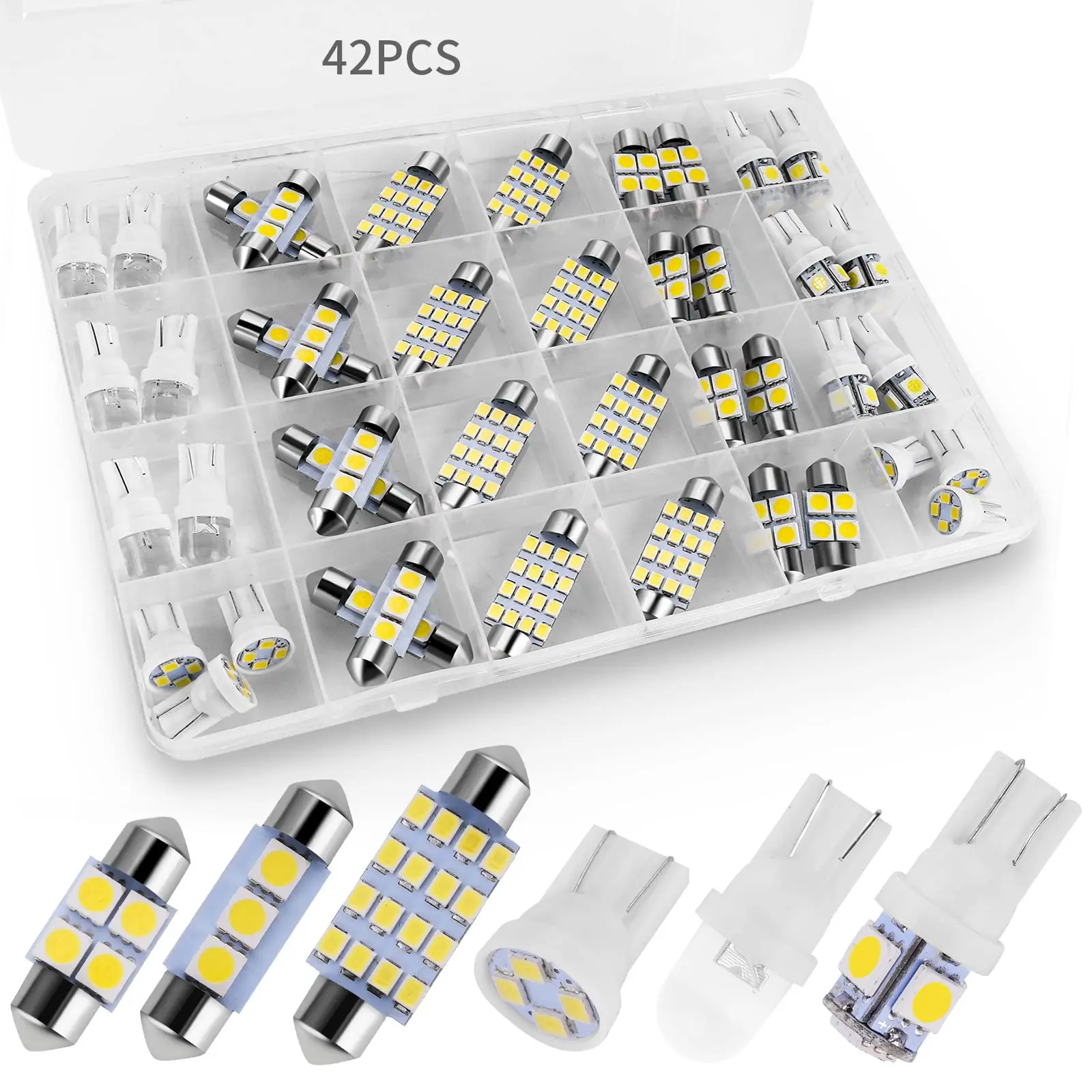 42 Pieces Interior Car Lights, Super Bright White LED Dome Map Cab Tail Light Bulb Kit Set, DE3175 T10 31mm 41mm 194 LED Bulbs for Truck Width Lamps (White)