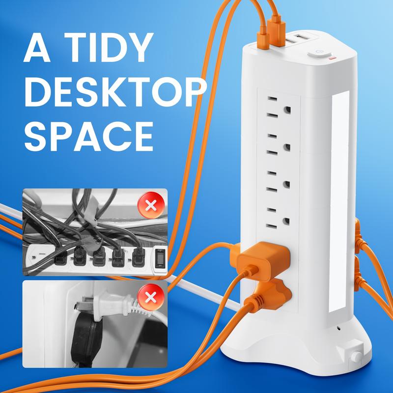 23in1 / 14in1 Power Strip with Overload Protection Featuring 9 AC Outlets 4 USB Ports (including 1 Type-C Port) A Flat Plug 1 Night Light And 1 Independent Switch Suitable for Home Workshop School Travel And Other Scenarios