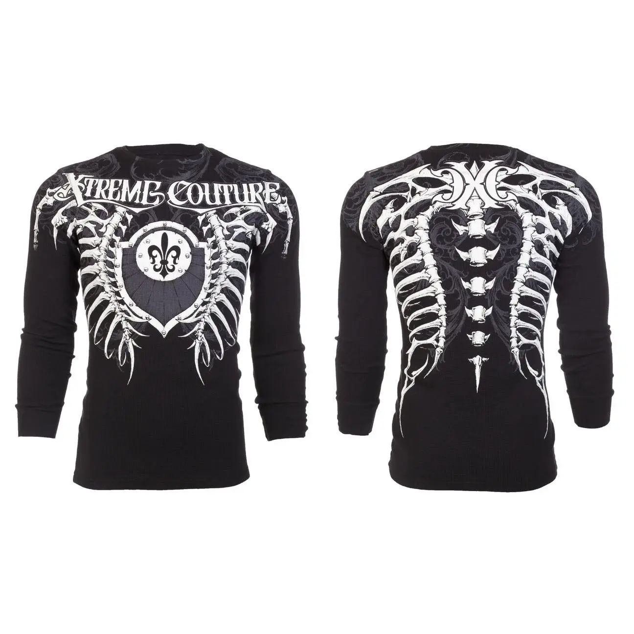 Xtreme Couture Men's Vertebrae Graphic Thermal Pullover - Long Sleeve Fashion Cotton Crew Neck T-Shirt