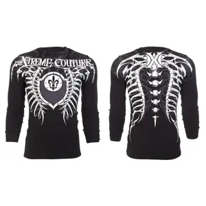 XTREME COUTURE Mens Long Sleeve VERTEBRAE Crewneck THERMAL T-Shirt (Black)
