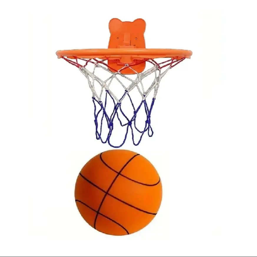 Quiet Indoor Pu Ball Set - Noiseless Basketball with Basket for Silent Play - Noise-Free Rebound Ball - Silent Basketball Hoop Included - Noiseless Ball Game Kit for Indoor Fun - Low Noise Basketball