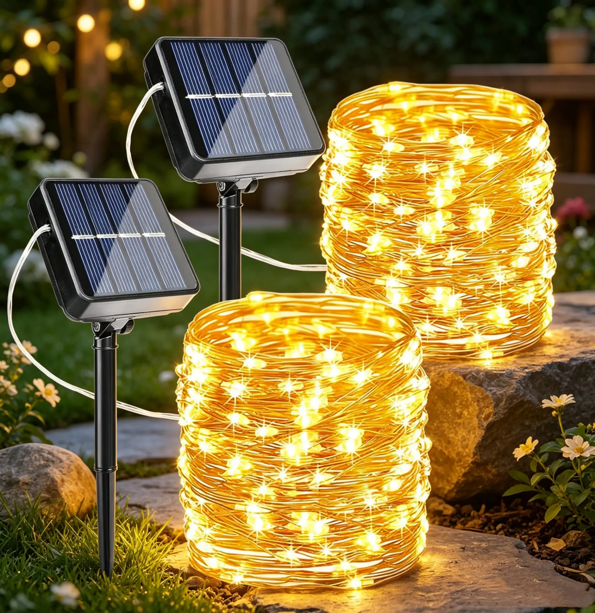 Flacchi 2-Pack Solar Outdoor String Lights, 80FT 240 LED Waterproof Fairy Lights with 8 Modes for Garden, Party, Patio Decor, Solar Outdoor Lights