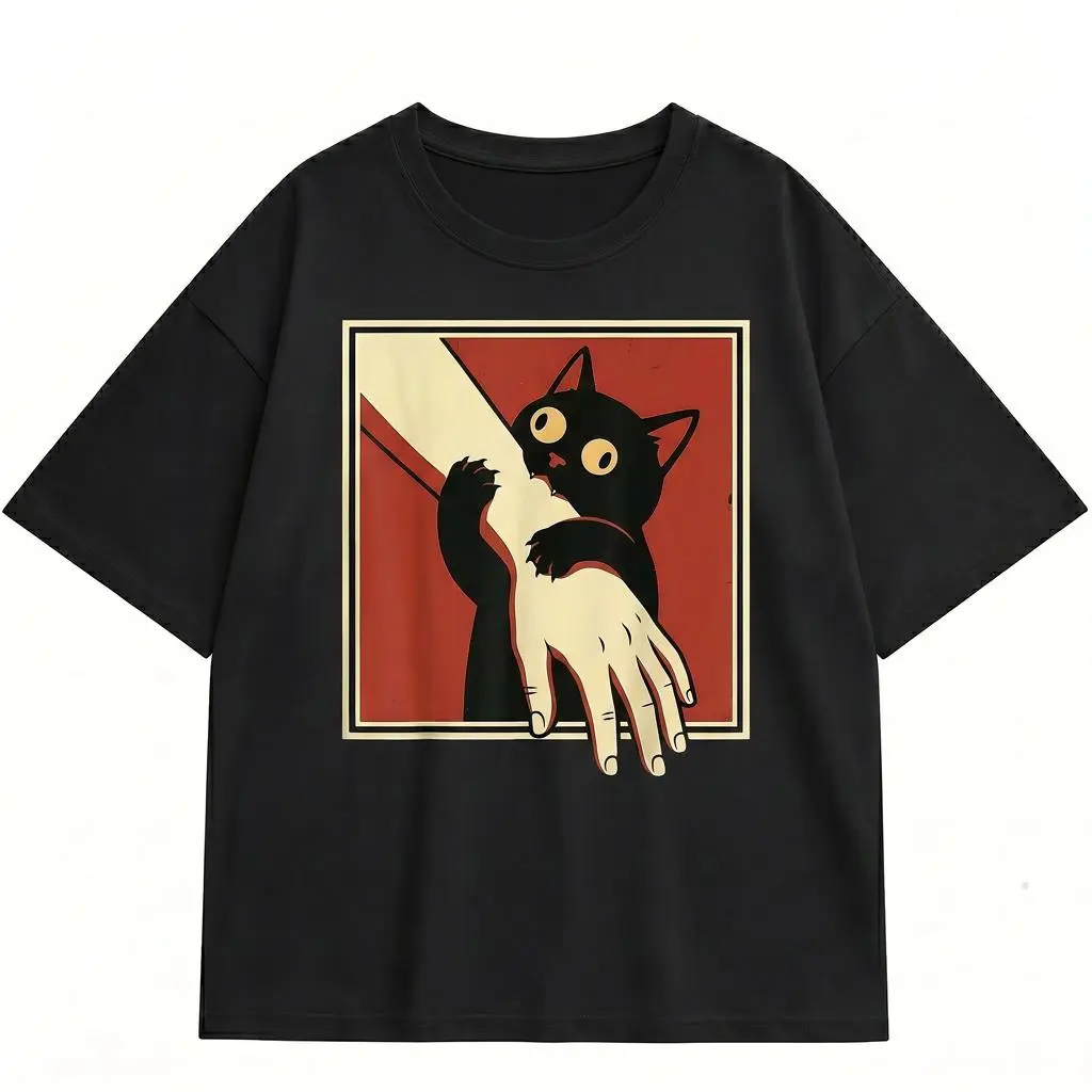 [ 100% Cotton]Women’s Funny Black Cat Graphic T-Shirt Casual Comfortable Everyday Tee Retro Quirky Cat Lover Shirt Cute Animal Print Short Sleeve Top Aesthetic Fashion Gift for Women