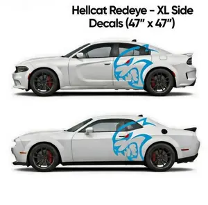 Dodge Challenger & Charger Hellcat Redeye Savage Big Cat Head Rear Side Decal Kit (Left & Right Pair) – XL Vinyl Car Stickers for SRT, Hellcat Models – Weatherproof, UV-Resistant, Fade-Resistant, Easy Apply Muscle Car Exterior Mod