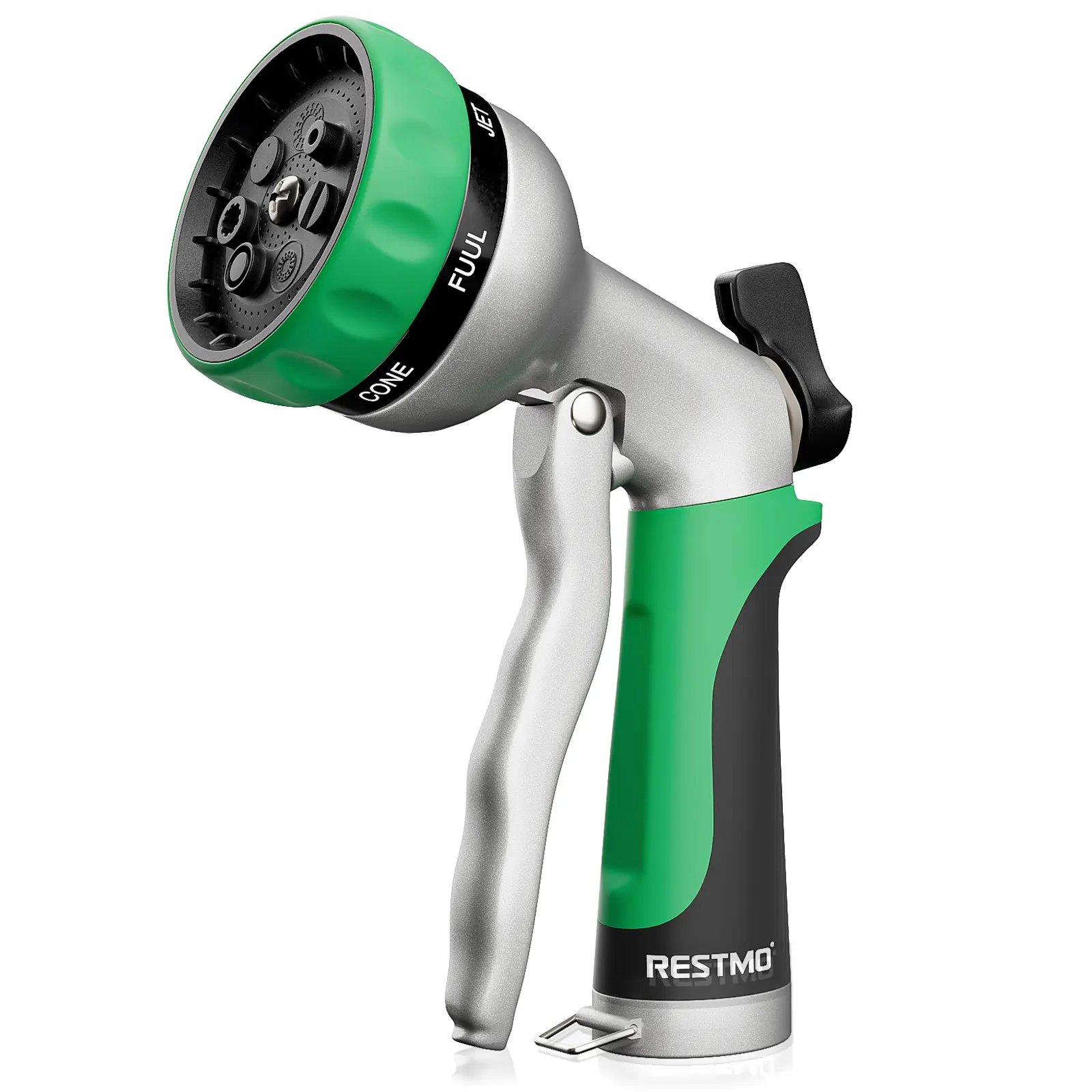 RESTMO Heavy Duty Metal Body Garden Hose Nozzle, Leak-Proof 3/4" Thread Water Hose Sprayer with 7 Adjustable Spray Patterns, Flow Control, Adjustable Watering System, Low Profile for Lawn Watering, Clean Patio, Car Wash