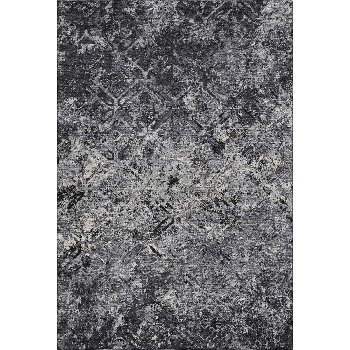 HomeRoots 664393 3 x 5 ft. Black Gray & Silver Diamond Washable Machine Made Rectangle Area Rug with UV Protection