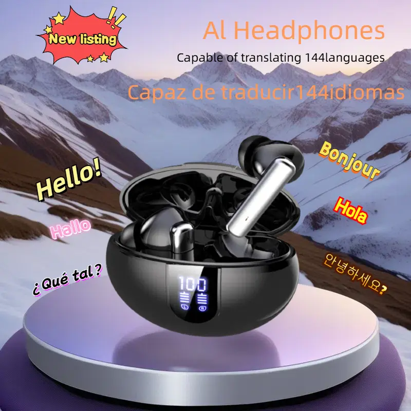 AI Translation Wireless Earbuds - 3-in-1 Electronic Bluetooth 5.4 Headphones with Real-Time 156-Language/8-Mode Translation, Audio/Video Call Support, 42H Playtime, Black English-Spanish Translator for Outdoor Use,back to school,back to school haul sohoch