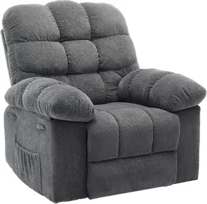 Grey Manual Recliner Chair,Ergonomic Overstuffed Breathable Fabric Reclining Chair with Side Pockets,q235 Steel Frame Lazy Boy Recliner Single Sofa for Living Room Bedroom